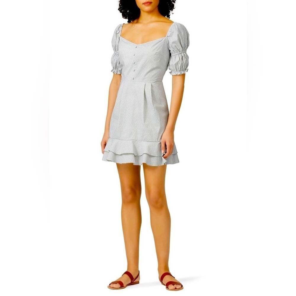 Stylestalker Kelly Mini Dress Blue and White Cotton Puff Sleeves Medium